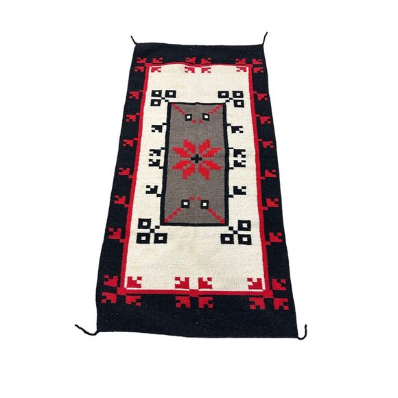 Vintage Southwestern Mexican Wool Rug Rare  62" x 30" Reversible Hand-loomed - Picture 1 of 9